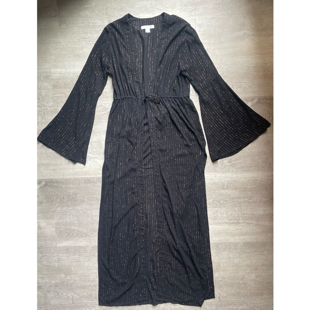 Tori Praver Cassandra Kimono Cover Up Duster Front Tie Metallic Stripes Size S